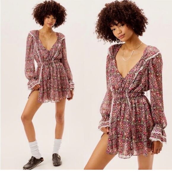 For Love And Lemons Dresses & Skirts - For Love & Lemons Grace Mini Dress in Multi M NWT Cottagecore Prairie Boho